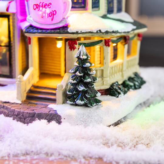 Glitzhome® 8.5" Lighted Christmas Coffee Shop Musical Resin Village with Timer
